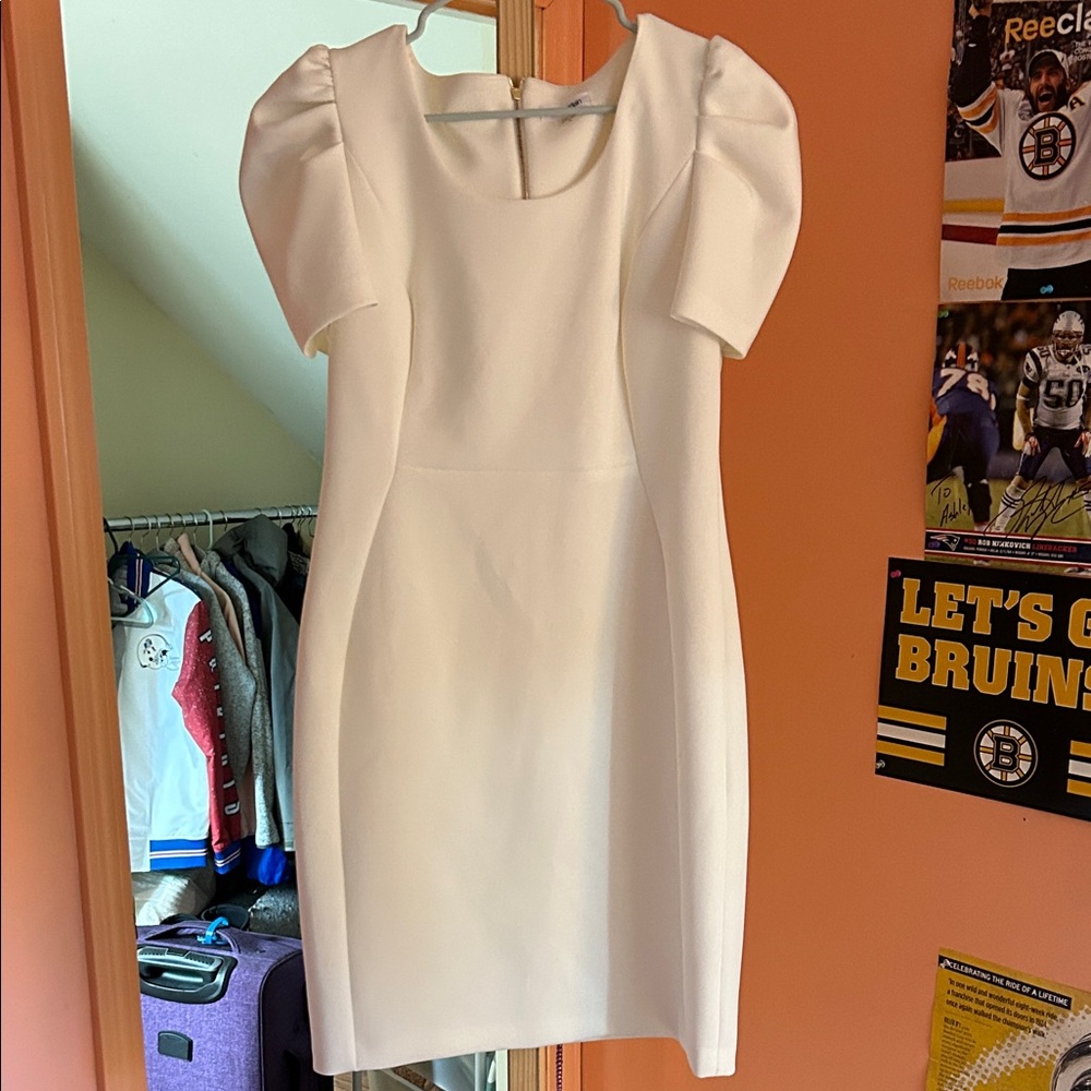 Calvin Klein White Mini Dress with Puff Sleeves